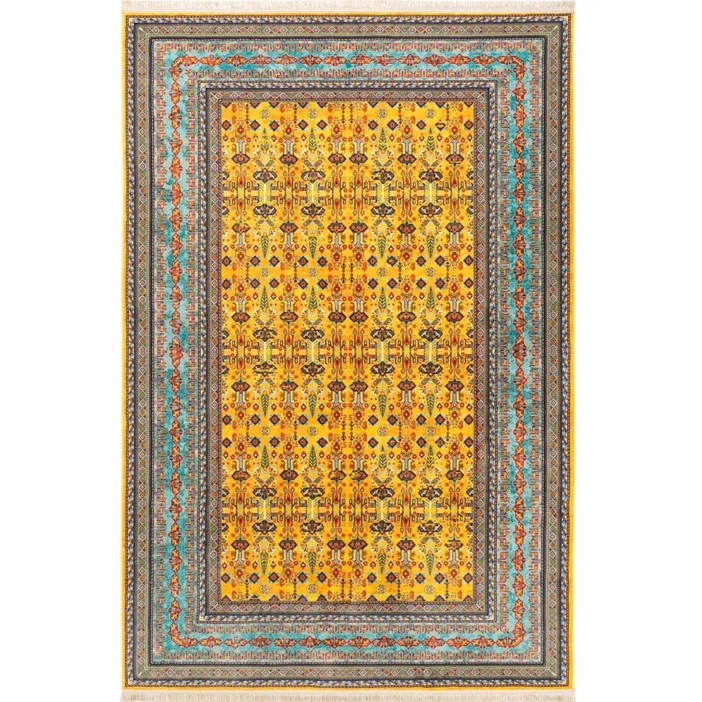 فرش ماشینی سنتی طرح 100323 طلایی 1000 شانه